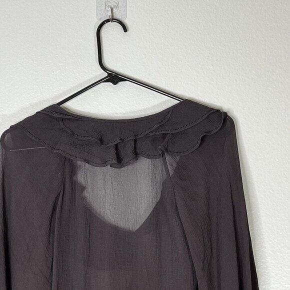 Rebecca Taylor Sheer Ruffle Neck Peplum Crepe Silk Blouse 3/4 Sleeve‎ Size 2 - Picture 8 of 8